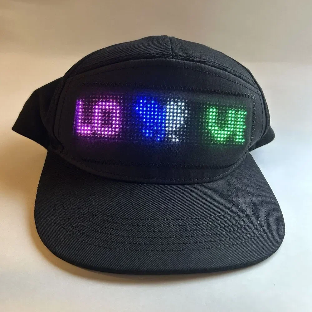 Black LED Cap Programmable APP Control Editable Colorful LED Hat *New & Works